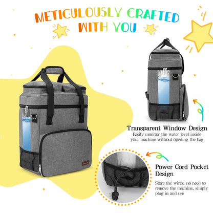 GarmentGlide baby formula mixer case front mesh pockets holding infant feeding bottles.