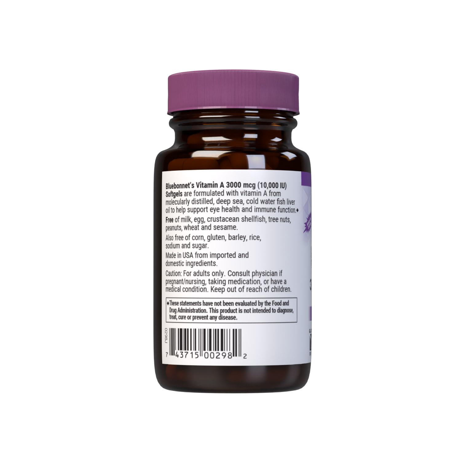 Bluebonnet Vitamin A softgels in a glass bottle