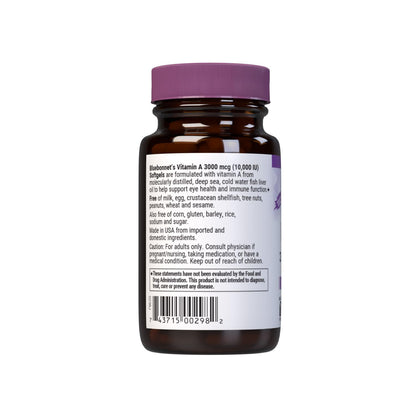 Bluebonnet Vitamin A softgels in a glass bottle