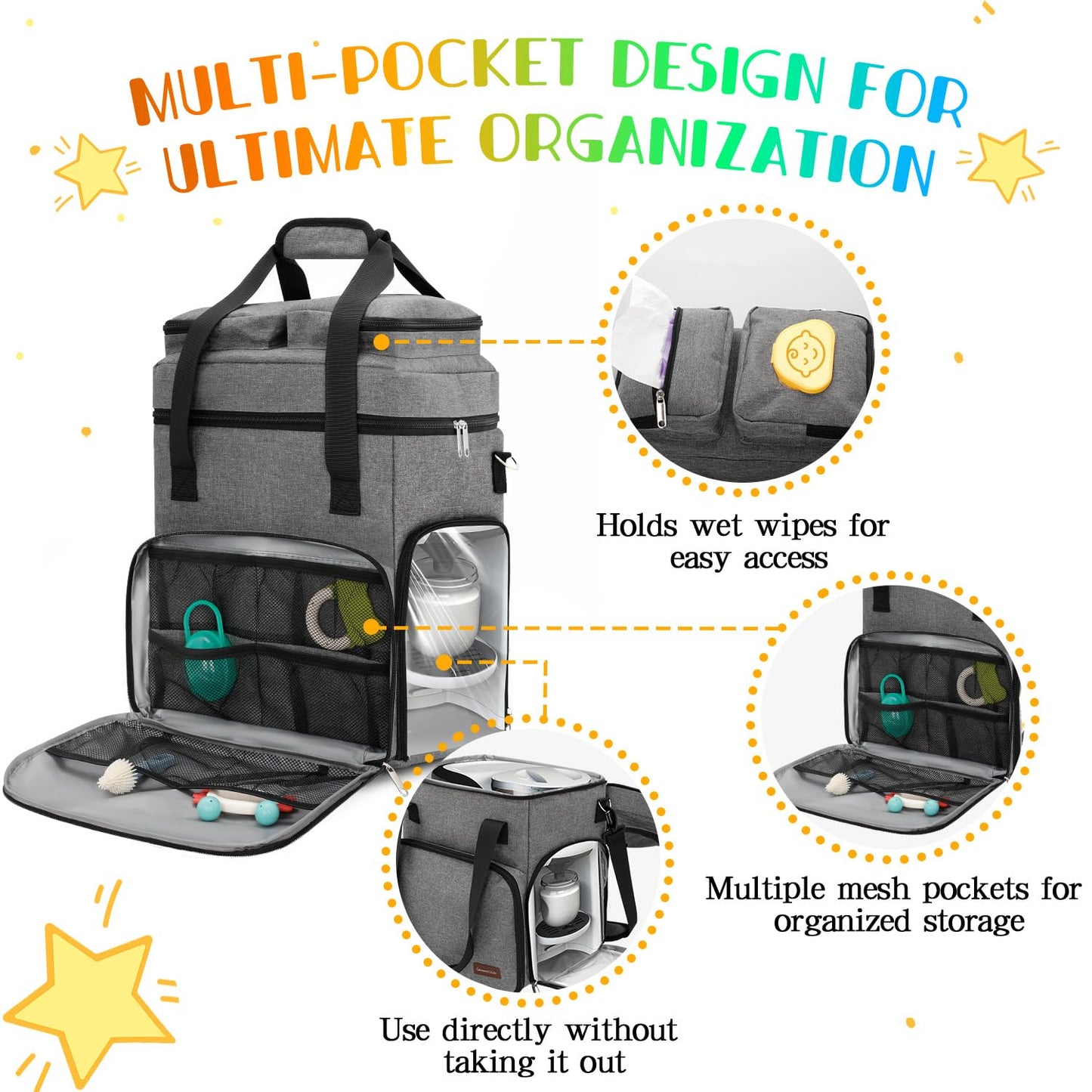 GarmentGlide travel carrying case top view detailing utility pockets for wipes and tissues.