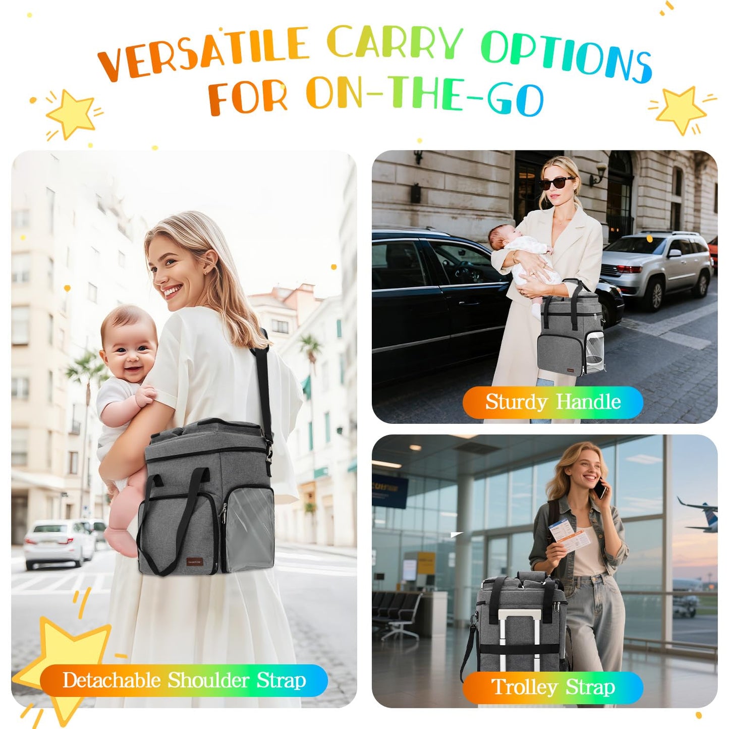 GarmentGlide portable organizer bag highlighting the detachable cushioned shoulder strap design.