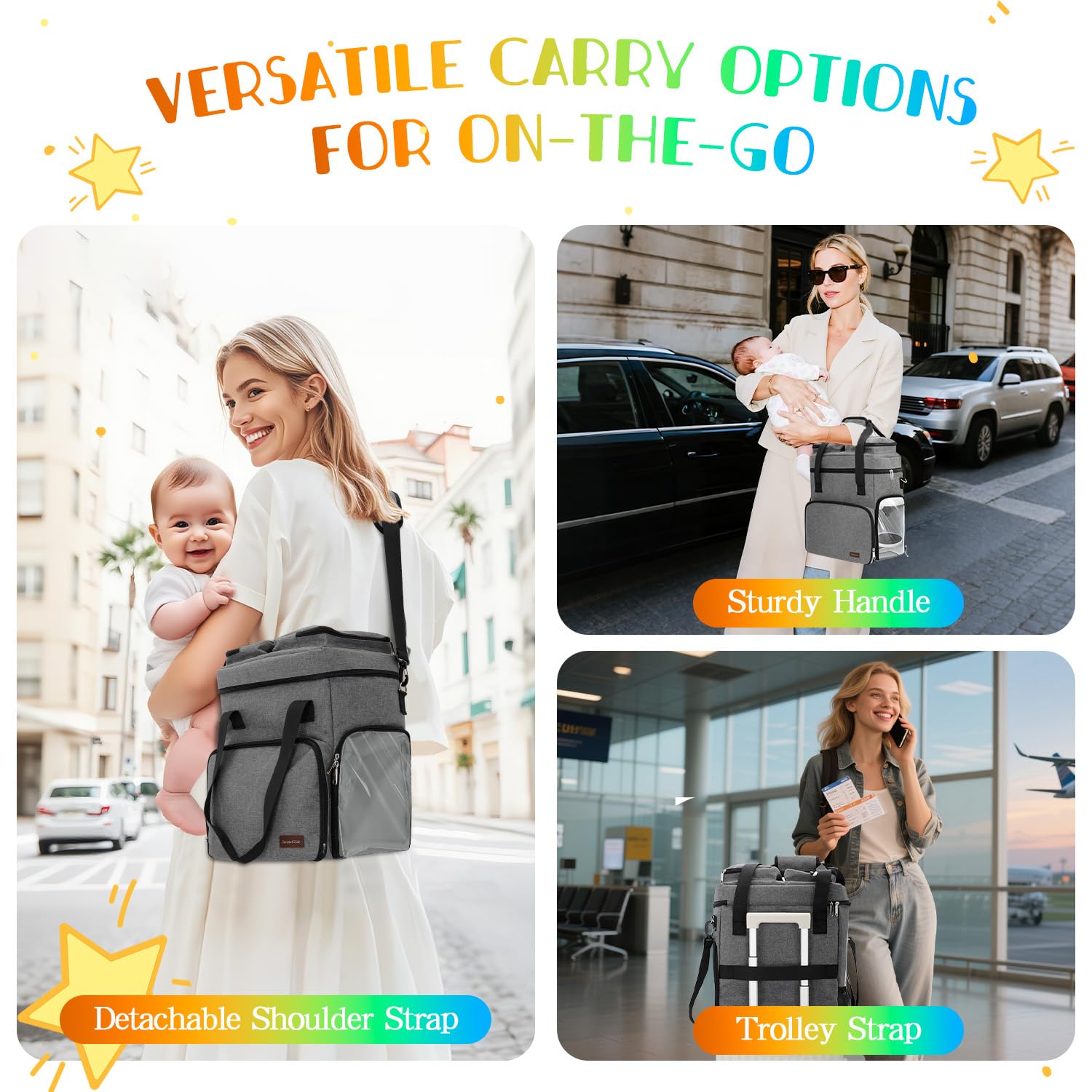 GarmentGlide portable organizer bag highlighting the detachable cushioned shoulder strap design.