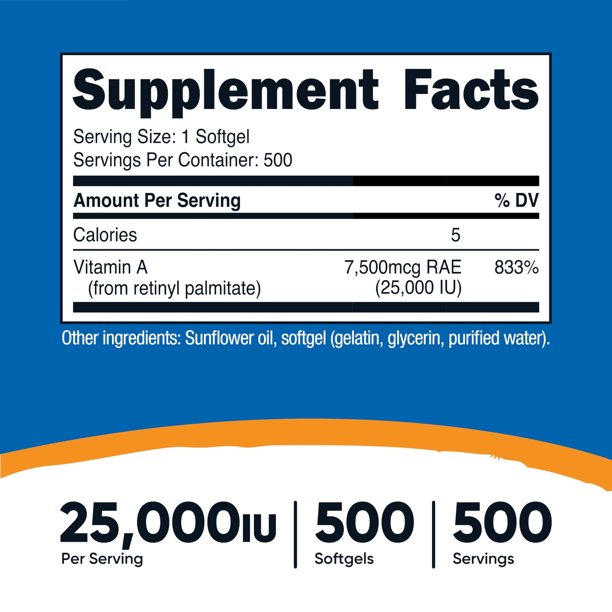 Nutricost Vitamin A supplement facts label detail