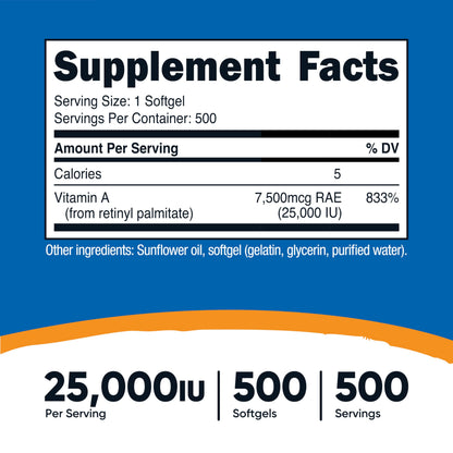 Nutricost Vitamin A supplement facts label detail