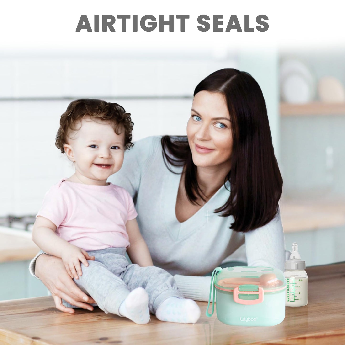 Lulyboo dishwasher safe baby formula container disassembled for easy cleaning.