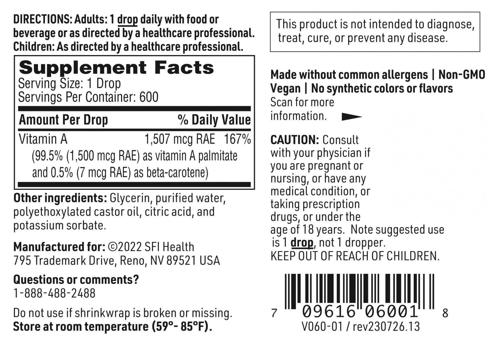 SFI Health micellized liquid dietary supplement allergen free verification seal