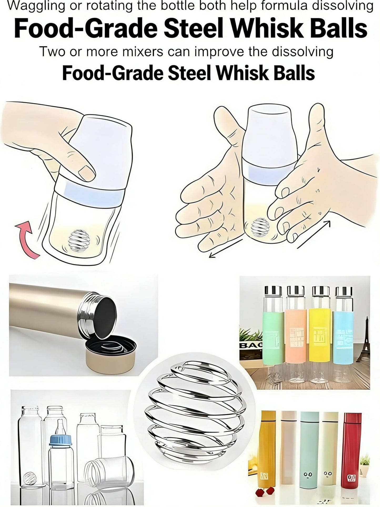 Yofan milkshake supplement agitator balls placed next to a small drinking cup
