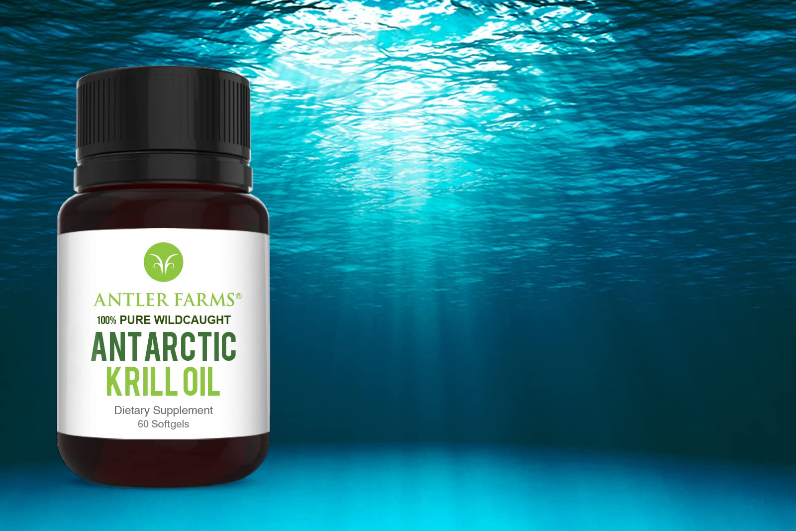 Antler Farms 100 percent pure Antarctic krill oil ingredients label close up showing astaxanthin content