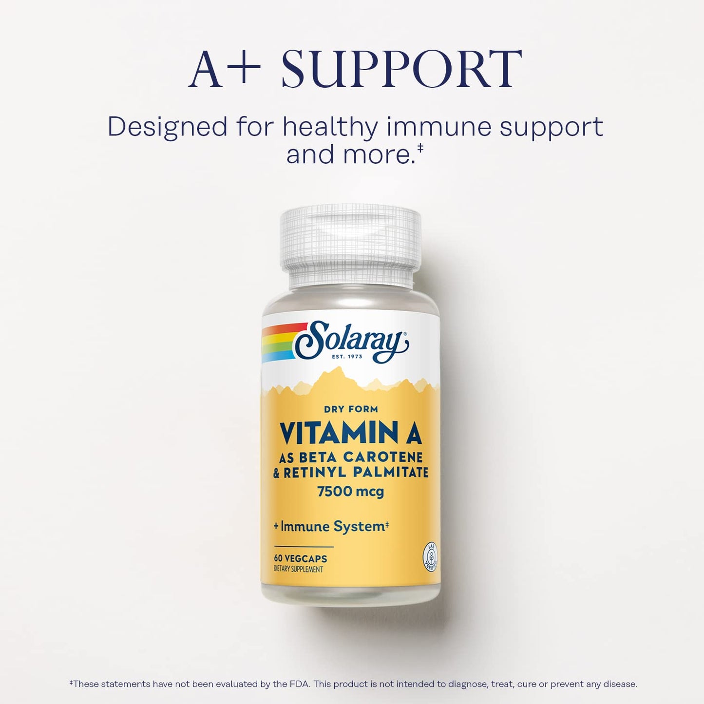Side profile of Solaray Dry Form Vitamin A capsules bottle
