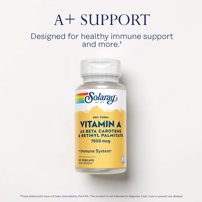 Side profile of Solaray Dry Form Vitamin A capsules bottle