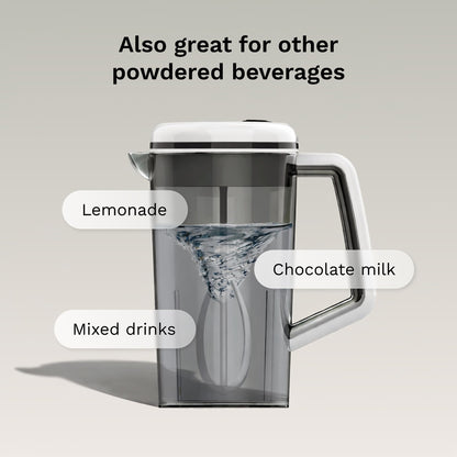 Disassembled components of the BPA-free Baby Brezza formula maker illustrating how easily the mixing wand and pitcher can be cleaned.