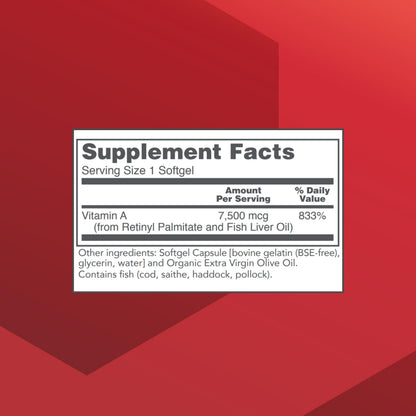 Protocol For Life Balance Vitamin A 100 softgels supplement facts label