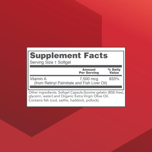 Protocol For Life Balance Vitamin A 100 softgels supplement facts label