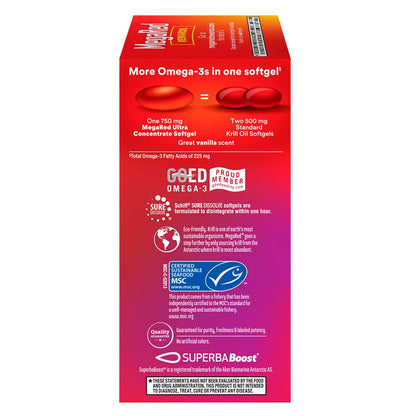 USA imported MegaRed Omega 3 dietary supplement packaging details