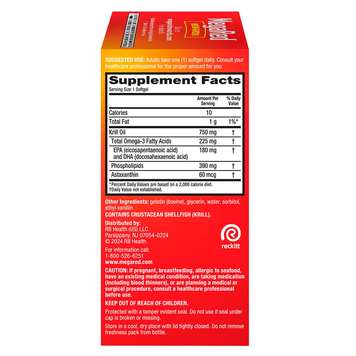 MegaRed high absorption krill oil pills side label ingredients