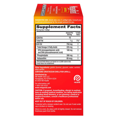 MegaRed high absorption krill oil pills side label ingredients