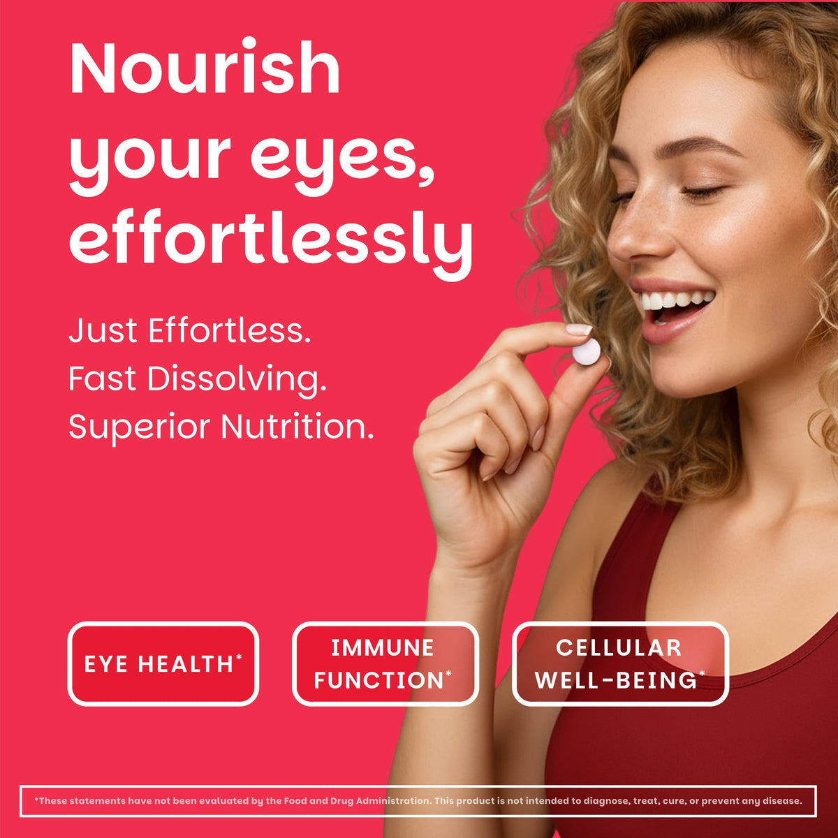 EZ Melts fast dissolving vegan vitamin A tablets close up view