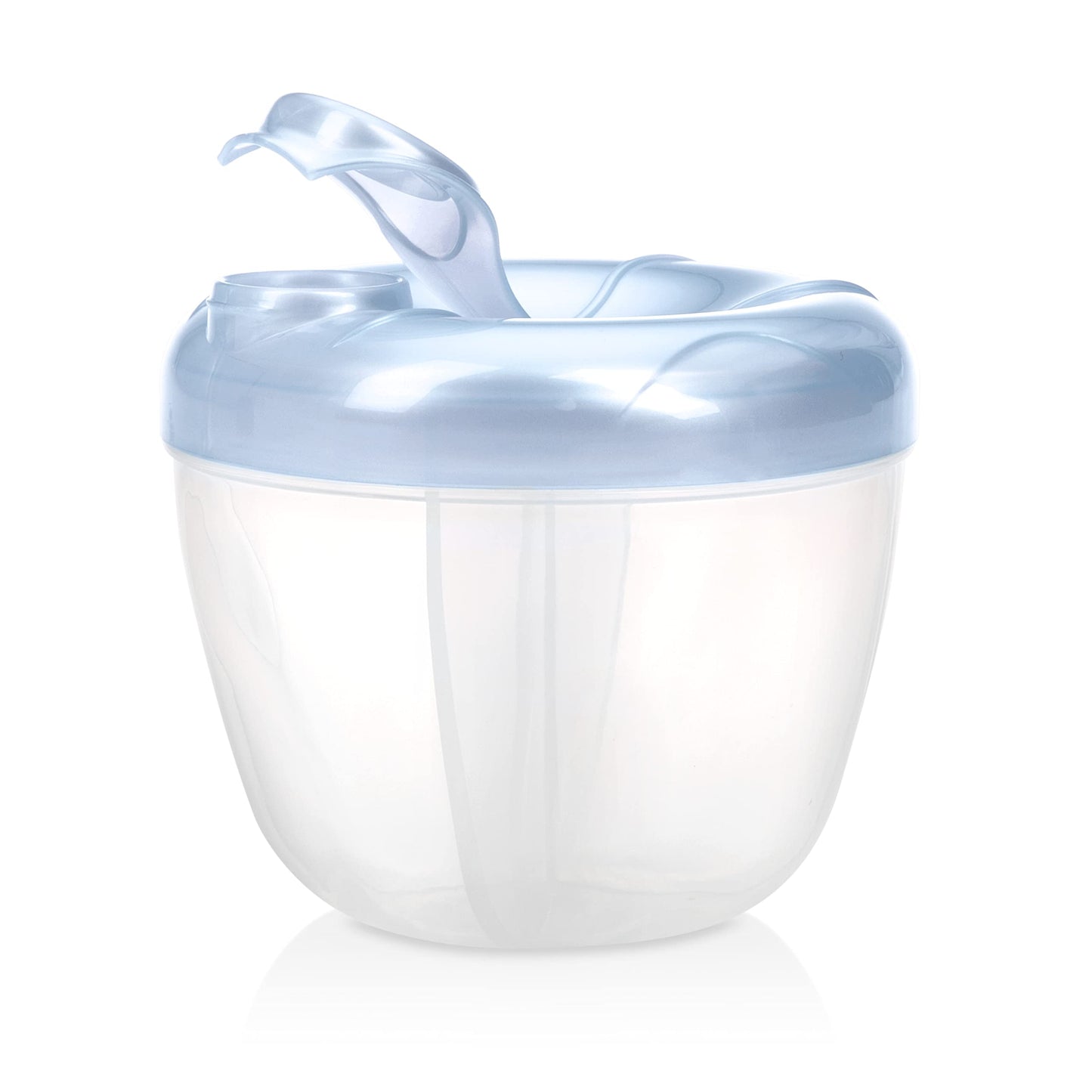 Multicolor Nuby travel friendly baby feeding storage container on a neutral background.