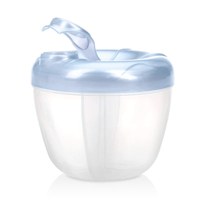 Multicolor Nuby travel friendly baby feeding storage container on a neutral background.