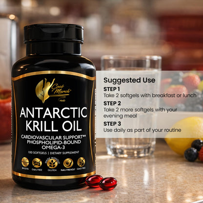 Premium Antarctic Krill Oil by Cocó March showing the high potency antioxidant support with choline.