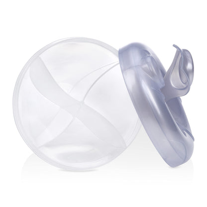 Compact four feeding baby milk powder dispenser ideal for travel and diaper bags.