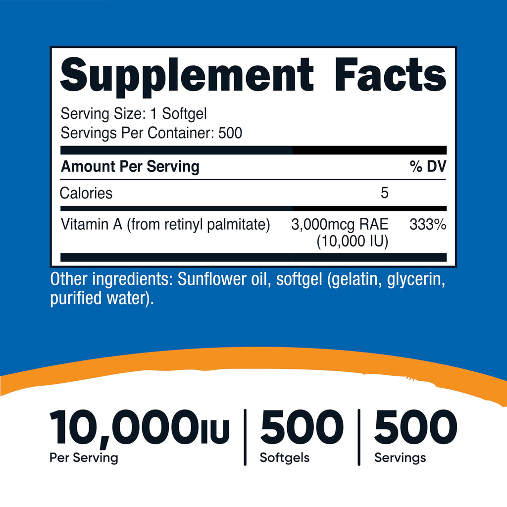 Nutricost Vitamin A supplement bottle nutritional facts label