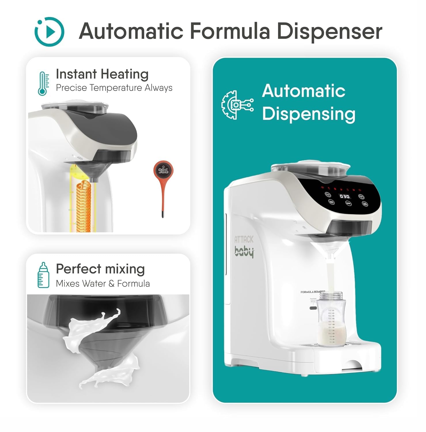 Attack Baby Formula Bomber WiFi controlled infant bottle maker top view