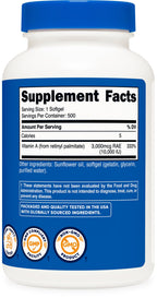Nutricost Vitamin A 500 count capsules packaging details