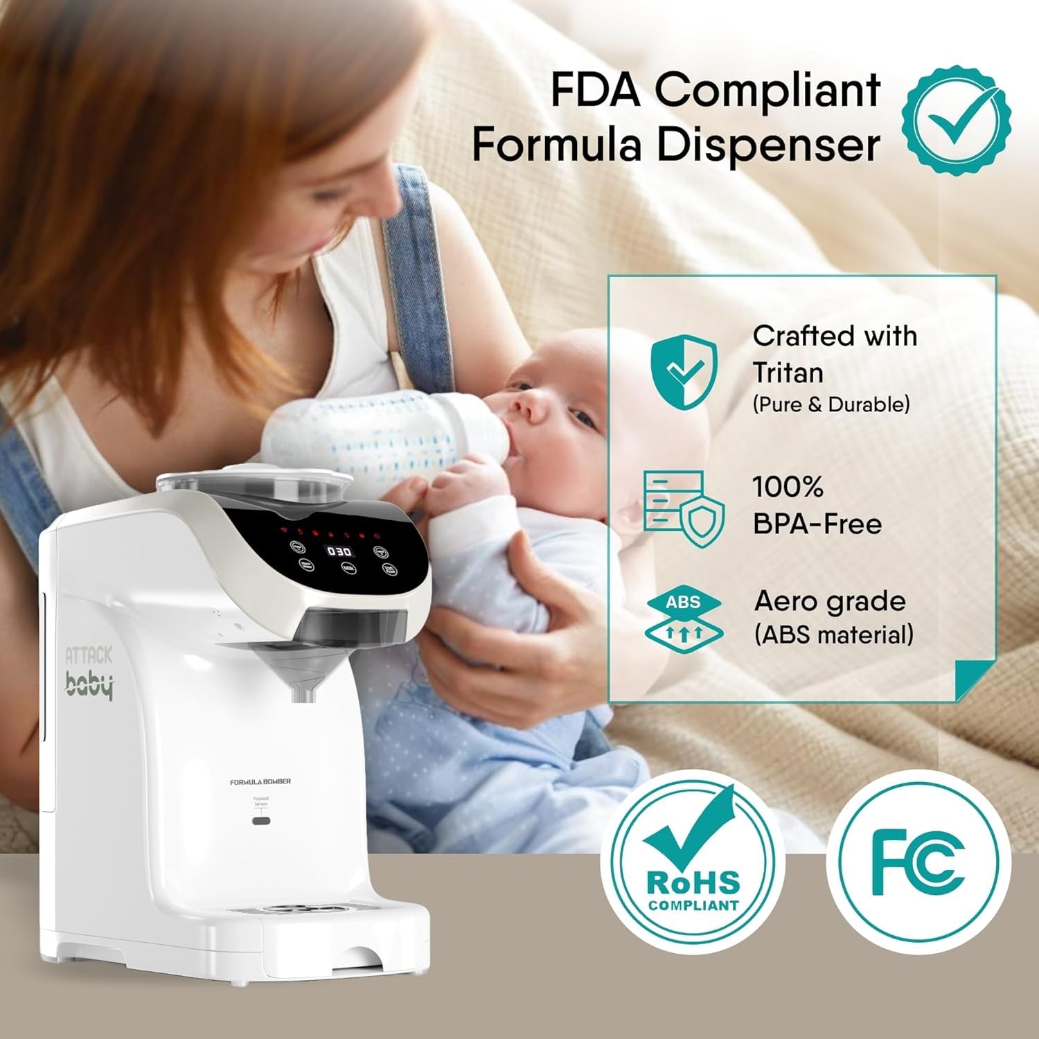 Attack Baby imported formula dispenser connected to smartphone application