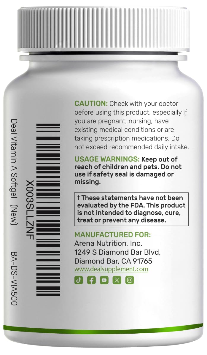 Deal Supplement 500 softgels bottle label details.