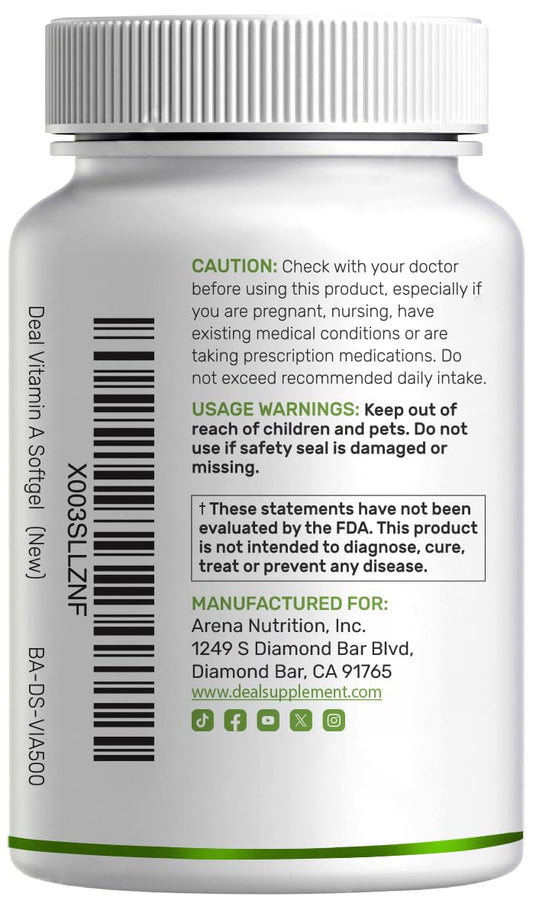 Deal Supplement 500 softgels bottle label details.
