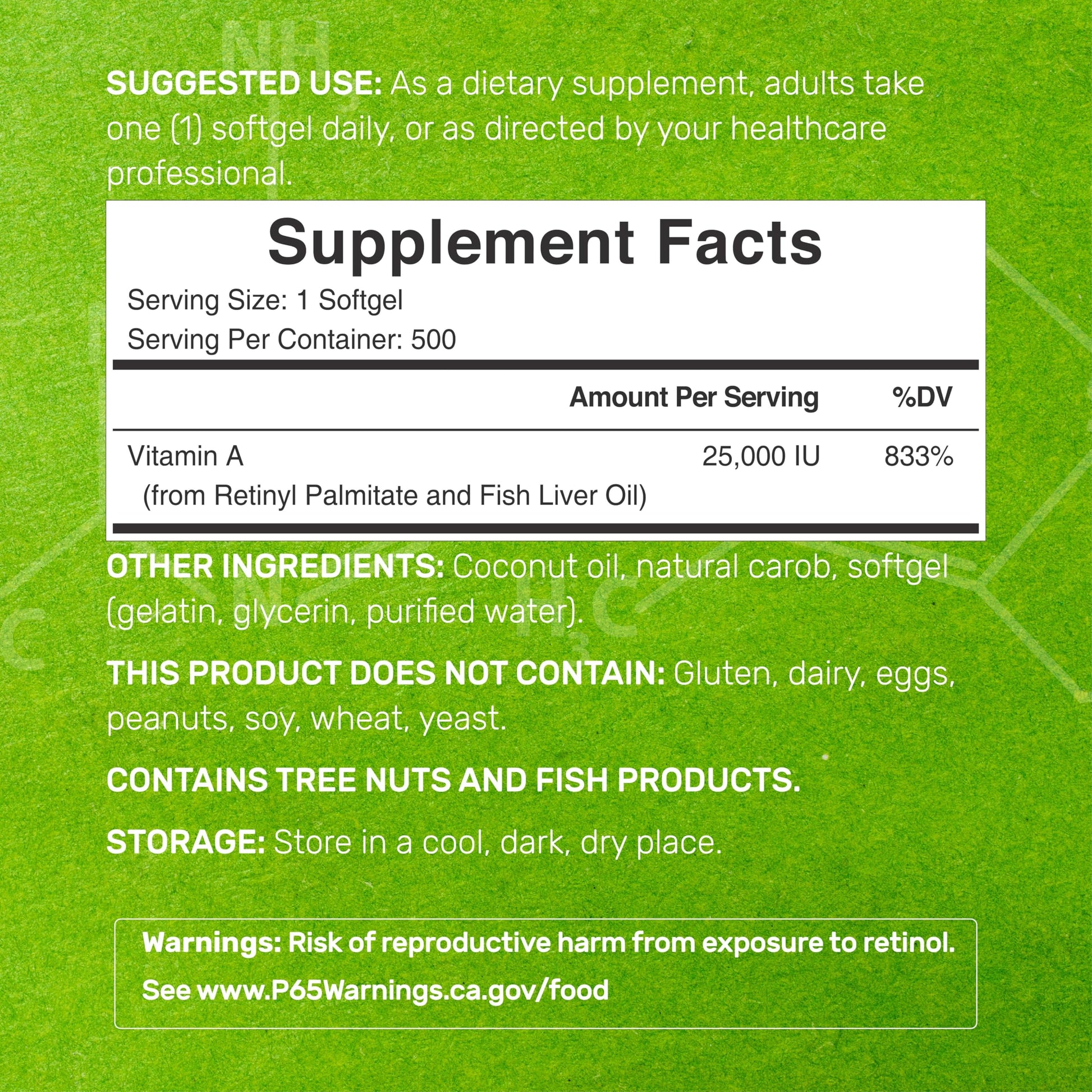 Deal Supplement Vitamin A nutritional facts and ingredients.