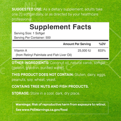 Deal Supplement Vitamin A nutritional facts and ingredients.