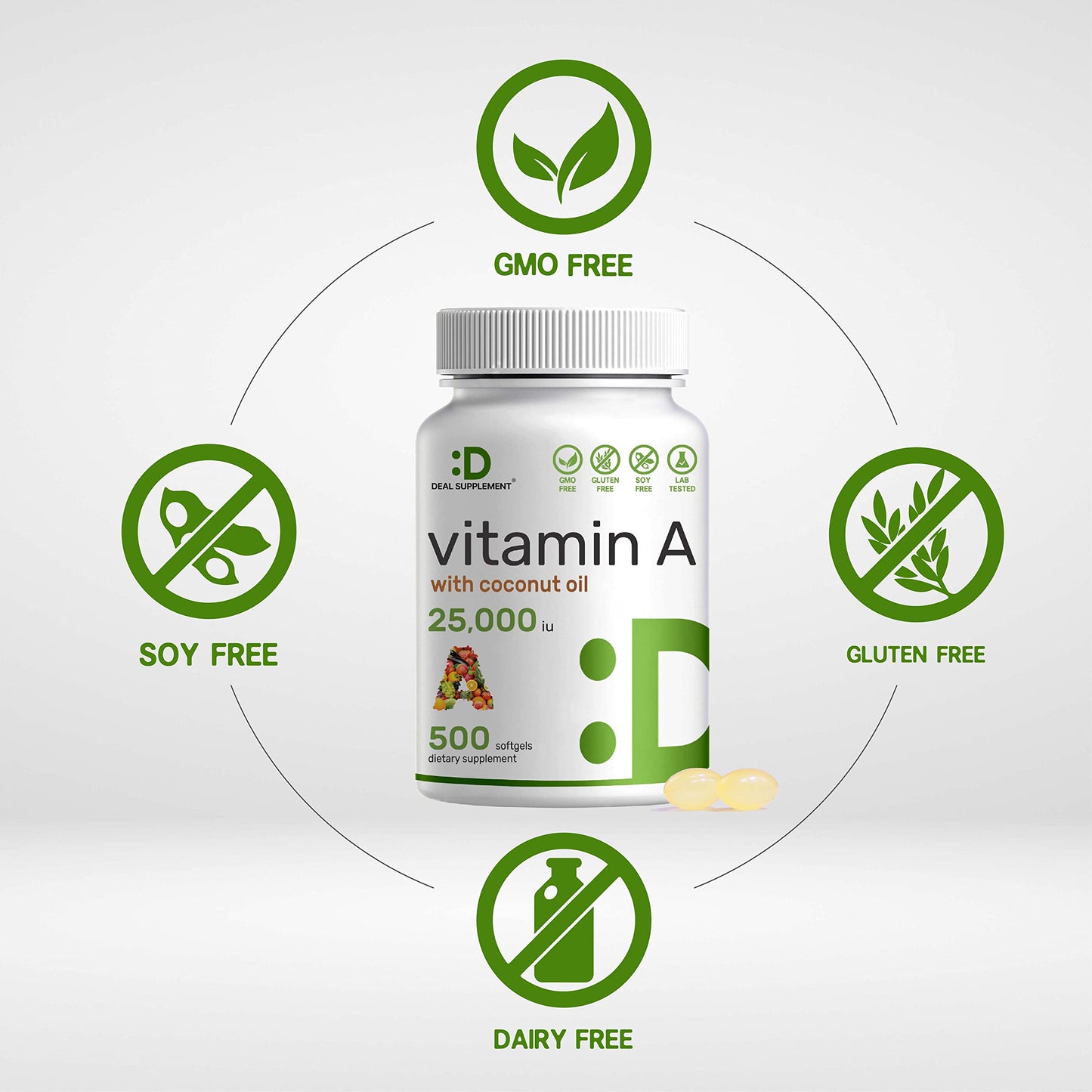 Close up of Deal Supplement softgels for eye and skin health.