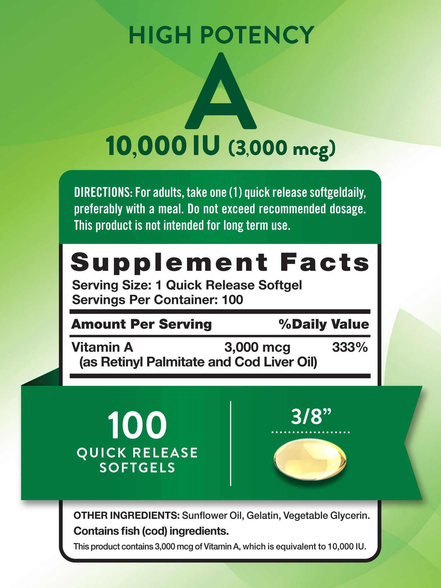 Nature's Truth Vitamin A 10000 IU label showing dosage and potency