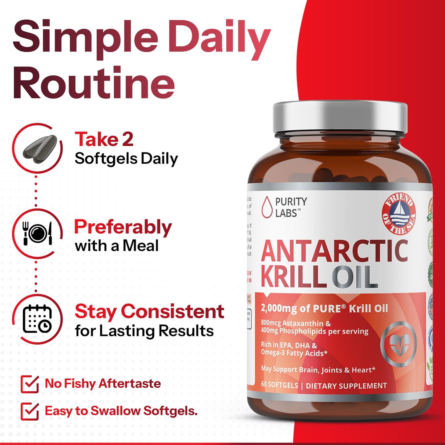 Purity Labs sustainable wild caught krill oil supplement for adult wellness.