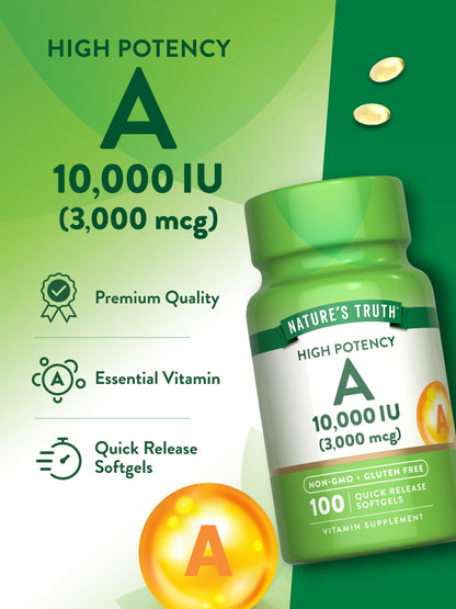 Nature's Truth Vitamin A non-GMO and gluten-free supplement seal