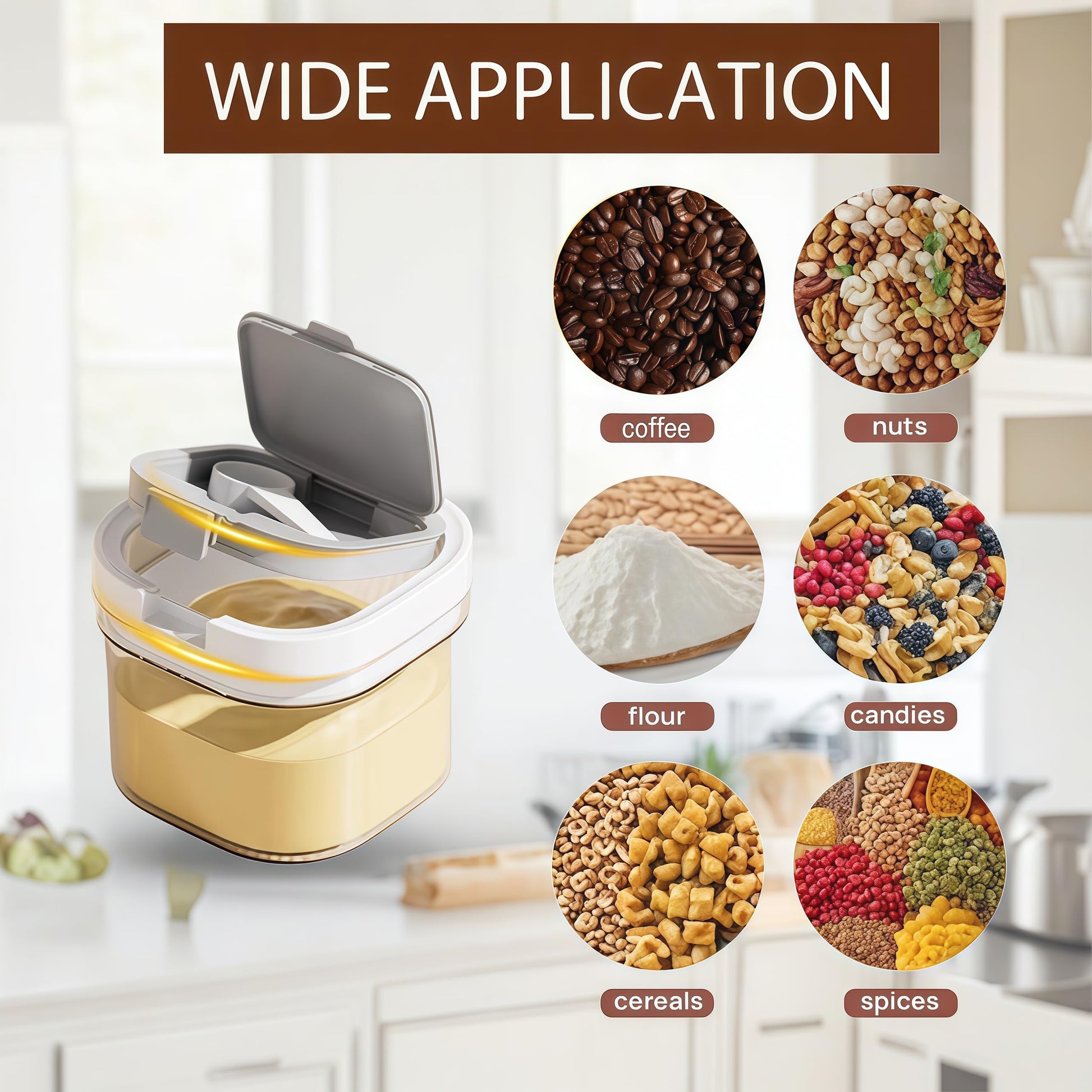 Compact clear travel container displaying its wide mouth opening and interior spoon.