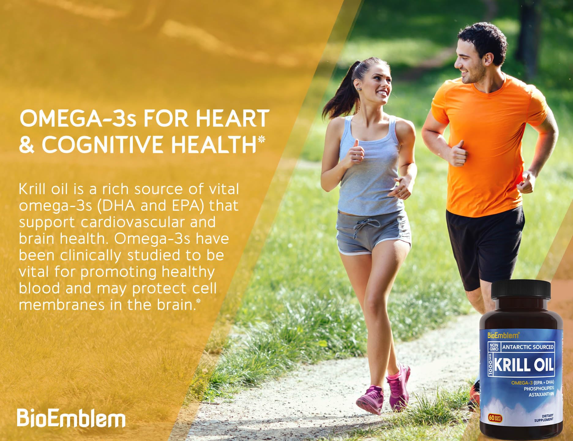 BioEmblem high absorption EPA DHA softgels certified non GMO label closeup