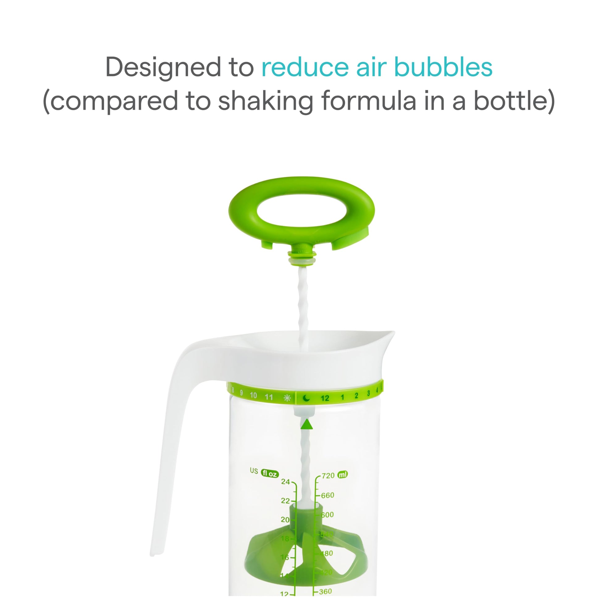 BPA free Munchkin formula mixing pitcher components disassembled for easy cleaning.