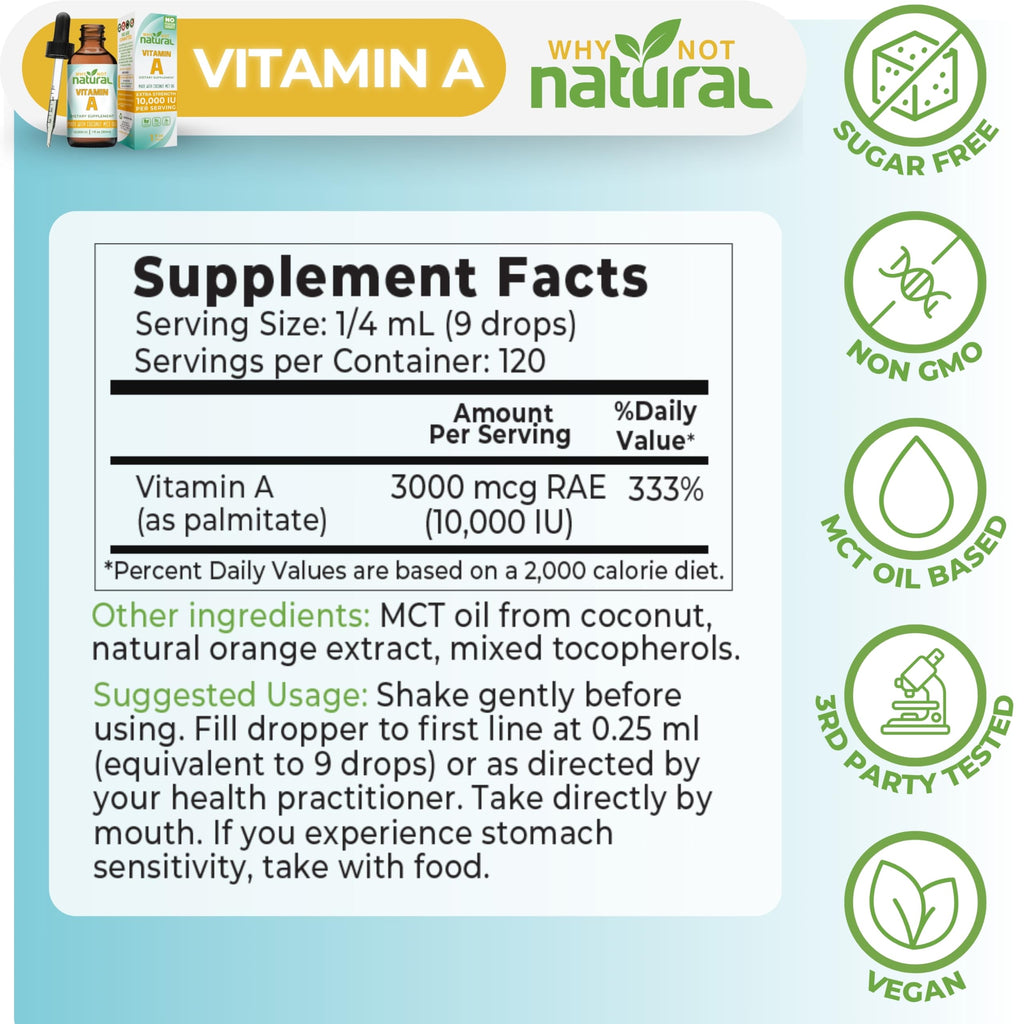 Why Not Natural Vitamin A Drops packaging box from USA