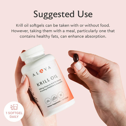 Alaya Naturals krill oil joint and brain support supplement bottle