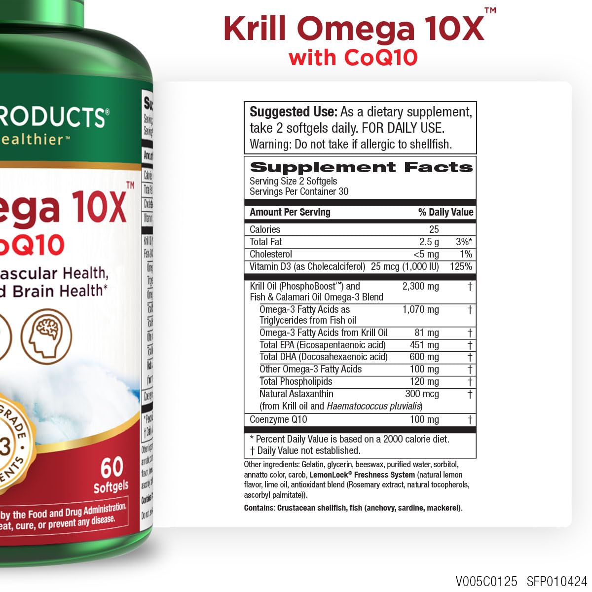 Purity Products Krill Omega 10X supplement facts and ingredients label packaging