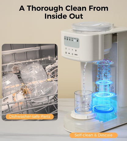 Side view of the premium Axababy formula dispenser with water reservoir attached.