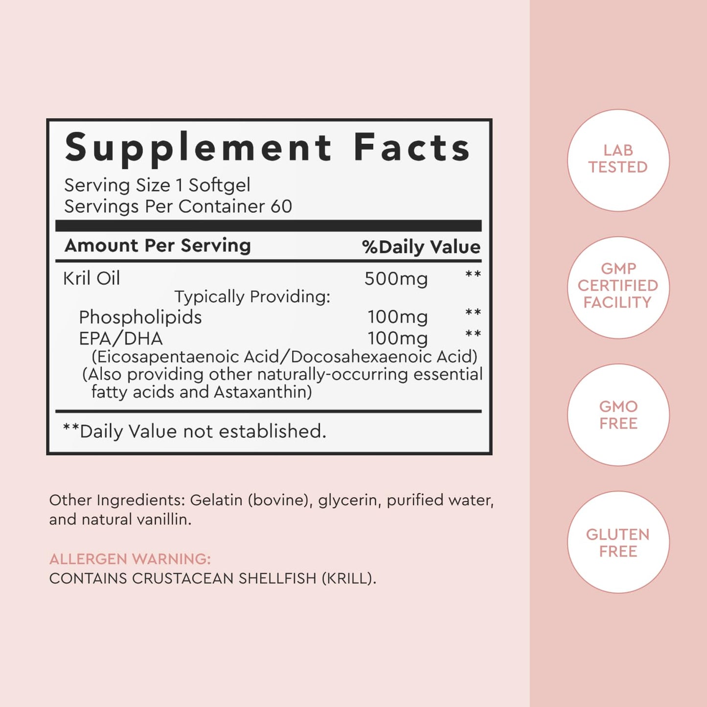 Easy to swallow red krill oil softgels close up view