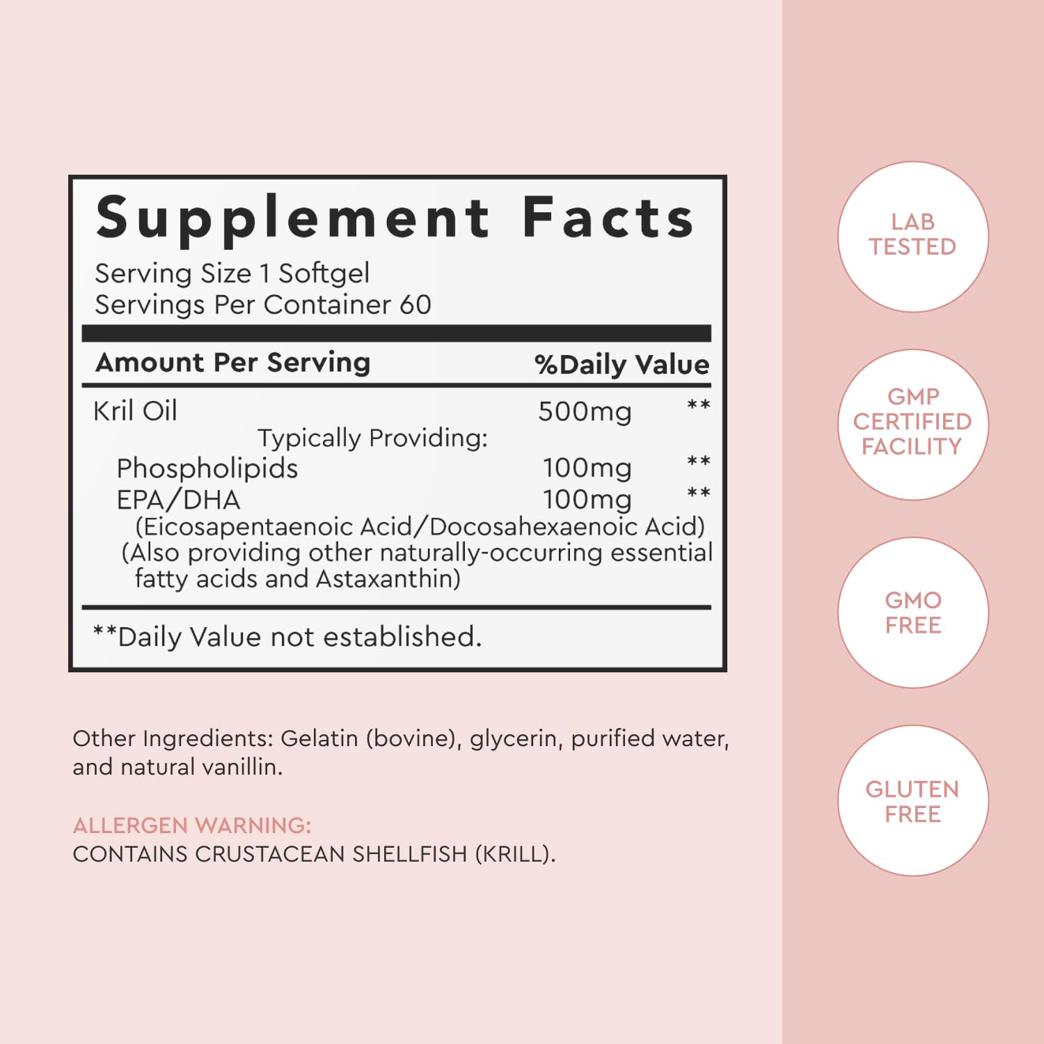 Easy to swallow red krill oil softgels close up view