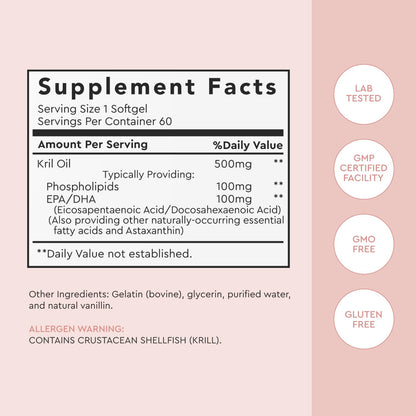 Easy to swallow red krill oil softgels close up view