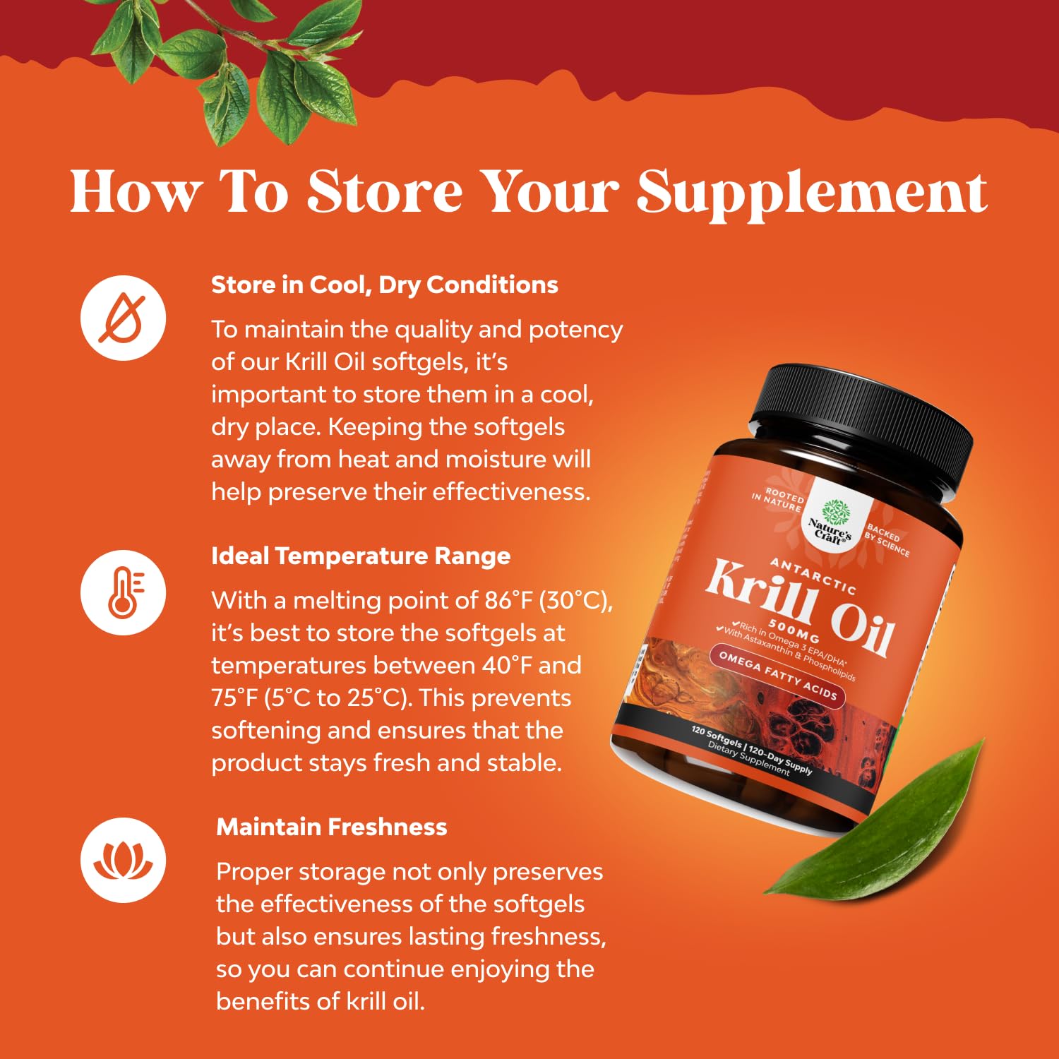 Authentic USA imported Natures Craft krill oil bottle showing high absorption astaxanthin benefits