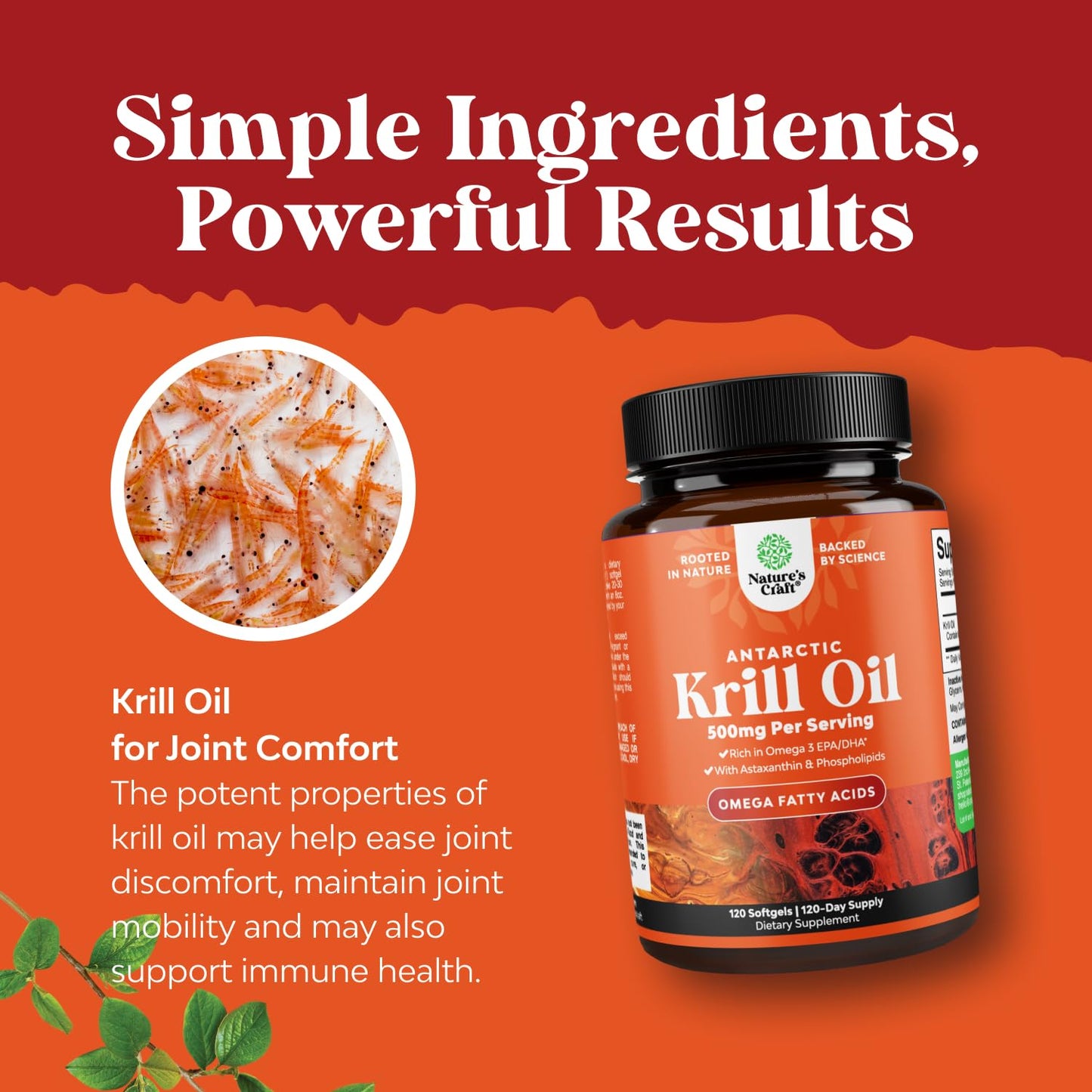 Side view of Natures Craft 500 Mg packaging highlighting phospholipid joint and heart support properties