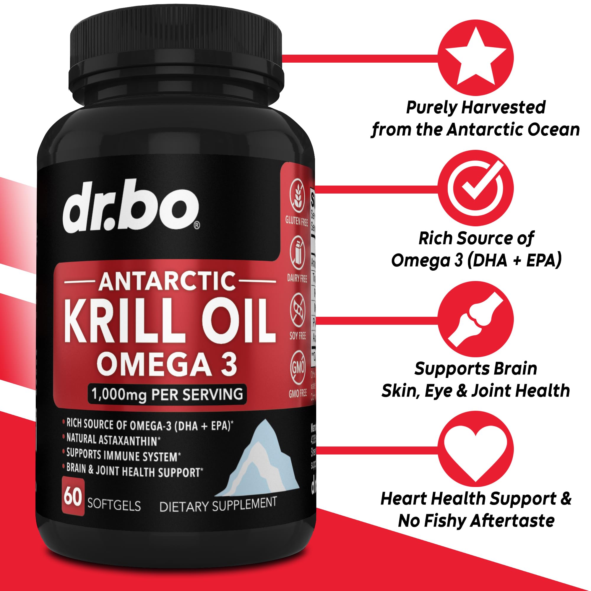 Dr. Bo 1000mg krill oil softgels nutritional facts and ingredient label